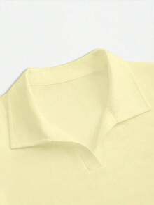 Camiseta de manga corta minimalista de unicolor para mujer, uso casual de todos los días - Amarillo claro - Ver 3