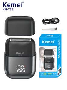 Kemei 1 pieza Afeitadora eléctrica profesional impermeable KM-T82 para hombres, afeitadora facial recíproca compacta y portátil con pantalla digital, recargable por USB, recortadora de barba corta - Negro - Ver 3