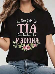 [Ofertas y liquidaciones de todo] Camiseta Casual de Manga Corta con Cuello Redondo, Estilo Familiar Cálido, Identidad de Madrina, Impresión en Español, Ropa de Mujer para Verano y Primavera, Ropa de Mujer camiseta estilo y2k mujer - Estilo - Ver 8