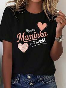 Camiseta cómoda de verano para mujer con el código "Czech Quote Mom Love Pure". Camiseta de manga corta para mujer, estilo básico, versátil para uso interior y exterior. - Negro - Ver 1