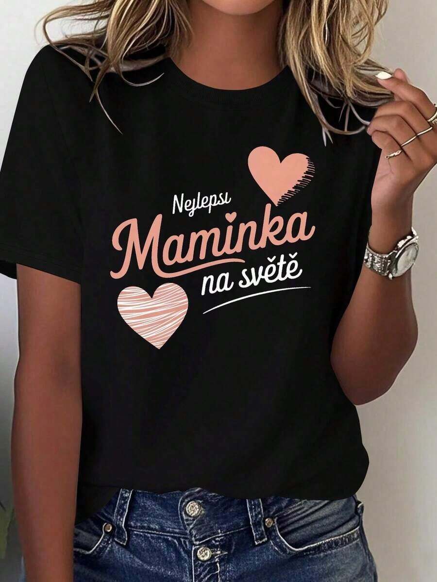 Camiseta cómoda de verano para mujer con el código "Czech Quote Mom Love Pure". Camiseta de manga corta para mujer, estilo básico, versátil para uso interior y exterior. - Negro - Ver 1