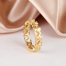 Vanel 1 chiếc nhẫn kiểu dáng cung điện cổ điển sang trọng đính đá Cubic Zirconia hình hoa, quà tặng nhẫn hoa cho bạn gái, người yêu, phụ kiện dự tiệc. - vàng trắng - Xem 3
