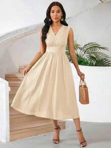 Vestido veraniego sin mangas de mediana longitud para mujer, de tela tejida con textura en color verde - Albaricoque - Ver 6