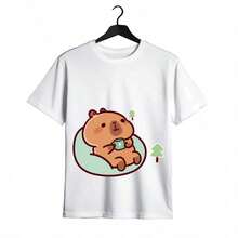 Tops para mujer Casual y Linda de Algodón para Mujer, Manga Corta, Cuello Redondo, con Estampado de Capibara y Oso, Ropa de Verano para Mujer, Ropa de Vacaciones para Mujer, Blusas para Mujer, Blusas de Verano, Conjuntos de Verano, Ropa de Verano, Regalos de Pascua - Blanco - Ver 1