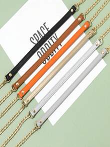1pc Gold Metal Chain With Black PU Leather Strap - Fashionable And Versatile, Can Be Used As DIY Handbag And Shoulder Bag Accessory, Square Buckle Design, Suitable For Wallet Strap Or DIY Wallet Making - Multicolor - View 1
