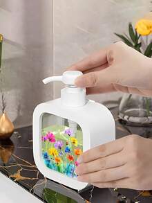 Künstlerischer Flüssigseifenspender mit lebhaftem Aquarell-Blumenmuster - modische Dekoration für Küchenspüle, Badezimmer und Büroschreibtisch. Dieser Flüssigkeitsbehälter ist leicht zu reinigen und verfügt über ein farbenfrohe Farbverlauf-Blütendesign, was ihn zu einem dekorativen Ausstellungsstück macht. - Verschiedenfarbig - Übersicht 4