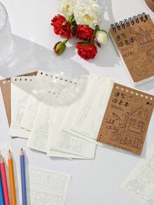 (Outline & Coloring) Mini Portable Spiral Coloring Book, DIY Colored Pencil Sketchbook, Adult Stress Relief Sketch Pad, Doodle Coloring Drawing Book With Outline - 1 Set - View 11