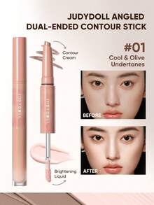 JUDYDOLL DUAL-END CONTOUR & HIGHLIGHT STICK, Stik Kontur & Highlight untuk Shading, Highlighting, Membentuk Hidung, Garis Bibir, Mencerahkan Wajah, Menutupi Lingkaran Hitam, Profil Samping, Makeup - 01 Nuansa Dingin & Zaitun - View 1