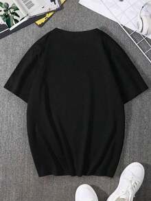 Men's Round Neck T-Shirt With Geometric Print - Black - View 4