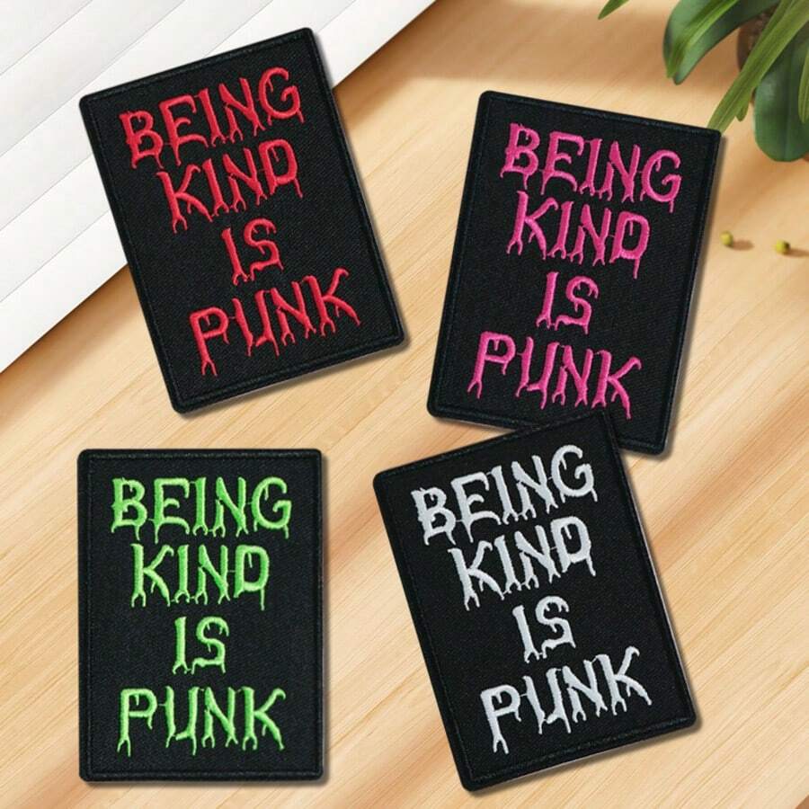 1pc "Be Kind Punk" Iron-On Patch, Embroidered Lettering Applique - Easy DIY Decoration For Clothes, Hats, Jackets, Backpacks And Other Accessories