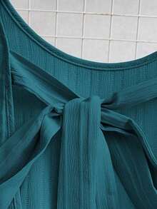 Vestido casual mini de mujer con tirantes de amarre, espalda descubierta, sin mangas, corte evasé y dobladillo con volantes - Azul 3 - Ver 6