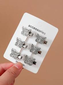 18pcs/Set Silver Rhinestone Heart/Star/Butterfly Hair Clips, Bangs Clips, Hairpins For Girls, Versatile Daily Use - Silver - View 5
