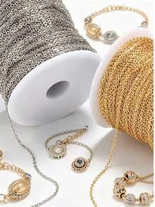 10m/Roll Solid Color Flat Cross Steel Chain, Steel & Gold Color ...