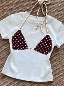 Camiseta de manga corta de cuello redondo ajustada con estampado de leopardo - Blanco - Ver 3
