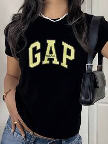 Large Letters In A Soft Yellow Tone Evoke Positive Energy And A Modern Sporty Attitude, Perfect For Conveying Confidence. Casual White Women's T-Shirt With An Attractive Print For Everyday Wear. - 黑色 - 查看 8