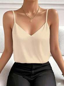 Top de tirantes de unicolor, minimalista y casual para mujer, rojo de verano - Albaricoque - Ver 1