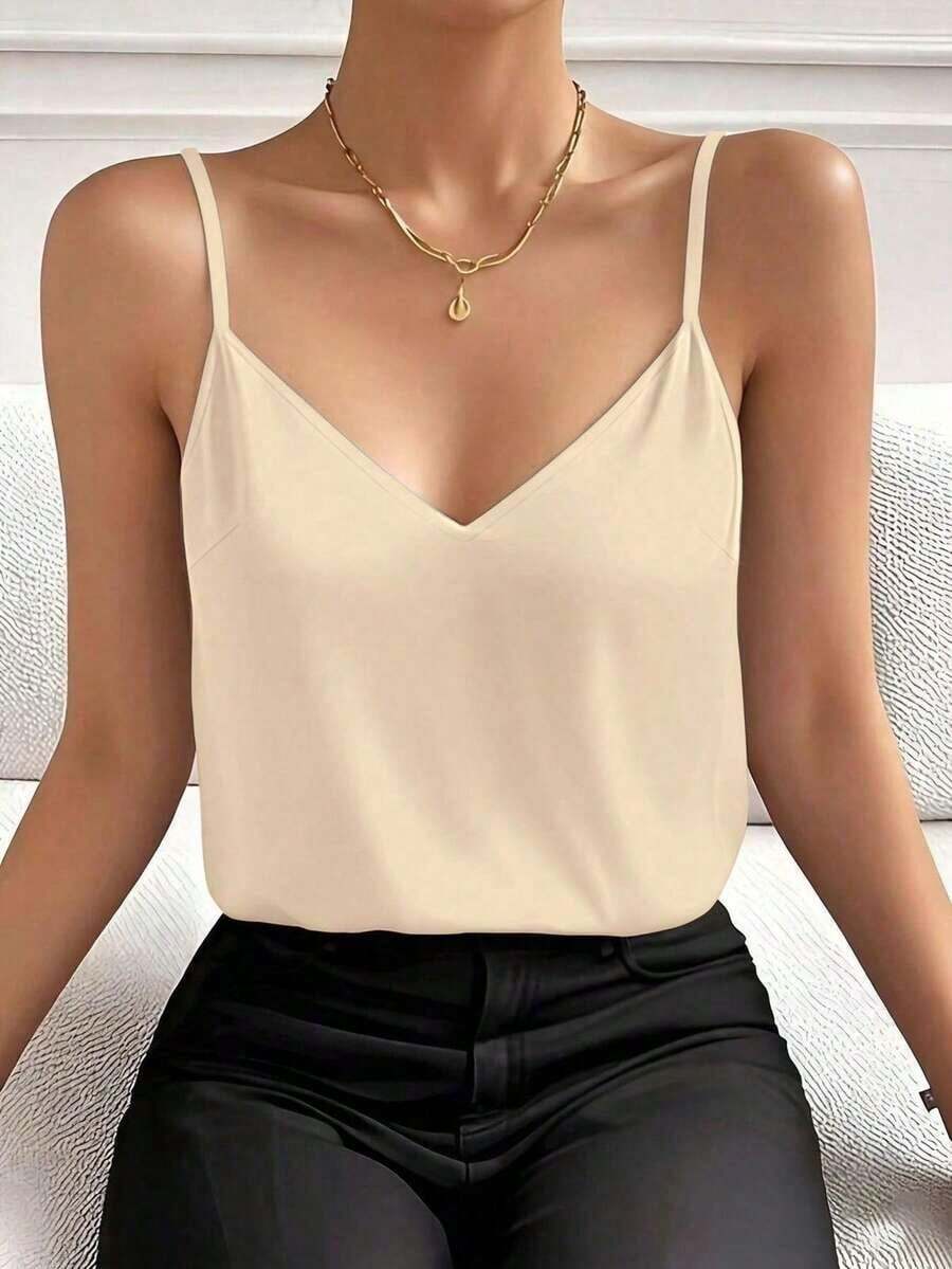 Top de tirantes de unicolor, minimalista y casual para mujer, rojo de verano - Albaricoque - Ver 1