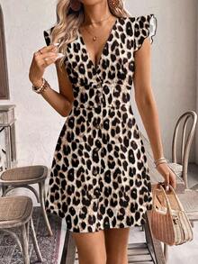 Frenchy Vestido casual de mujer con cuello en V, manga corta, corte evasé y botones con estampado floral diminuto, conjunto de vacaciones para mujer - Multicolor - Ver 7