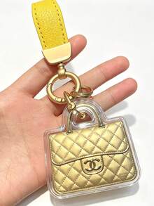 PU Leather Quilted Bag Charm Keychain For Women, Gold Metal Ring Purse Pendant Accessory For Handbag Backpack Gift - Multicolor - View 1