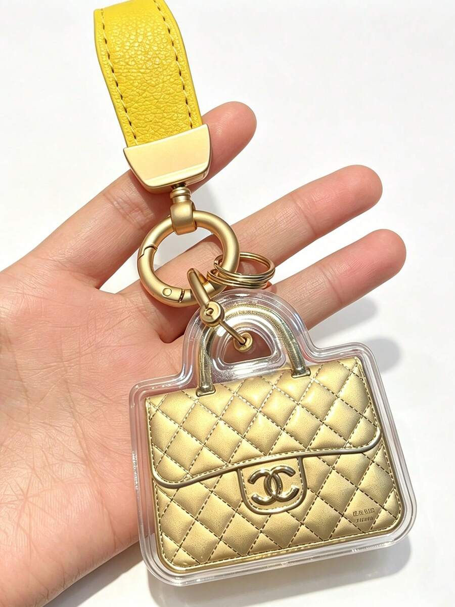 PU Leather Quilted Bag Charm Keychain For Women, Gold Metal Ring Purse Pendant Accessory For Handbag Backpack Gift - Multicolor - View 1