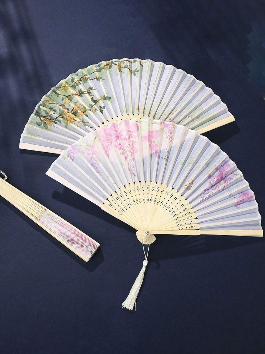 1把新款中国风复古流苏扇,便携式中国风花卉折扇,古风汉服舞蹈配饰 - A款 - 查看 1