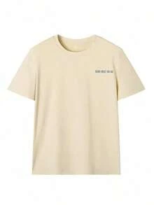 Camiseta de mujer con estampado de letras de cuello redondo y manga corta, estilo casual y versátil para vacaciones, adecuada para uso diario, vacaciones y moda de verano - Albaricoque - Ver 6