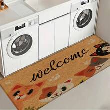 1pc Cat Pattern Printed Linen Kitchen Rug, Doormat, Bath Mat, Hallway Mat, 3D Printed Rectangle Carpet For Living Room, Bedroom, Corridor, Bathroom, Laundry Room - Polyester Rug For Indoor And Outdoor Home Decor - Multicolor - View 5