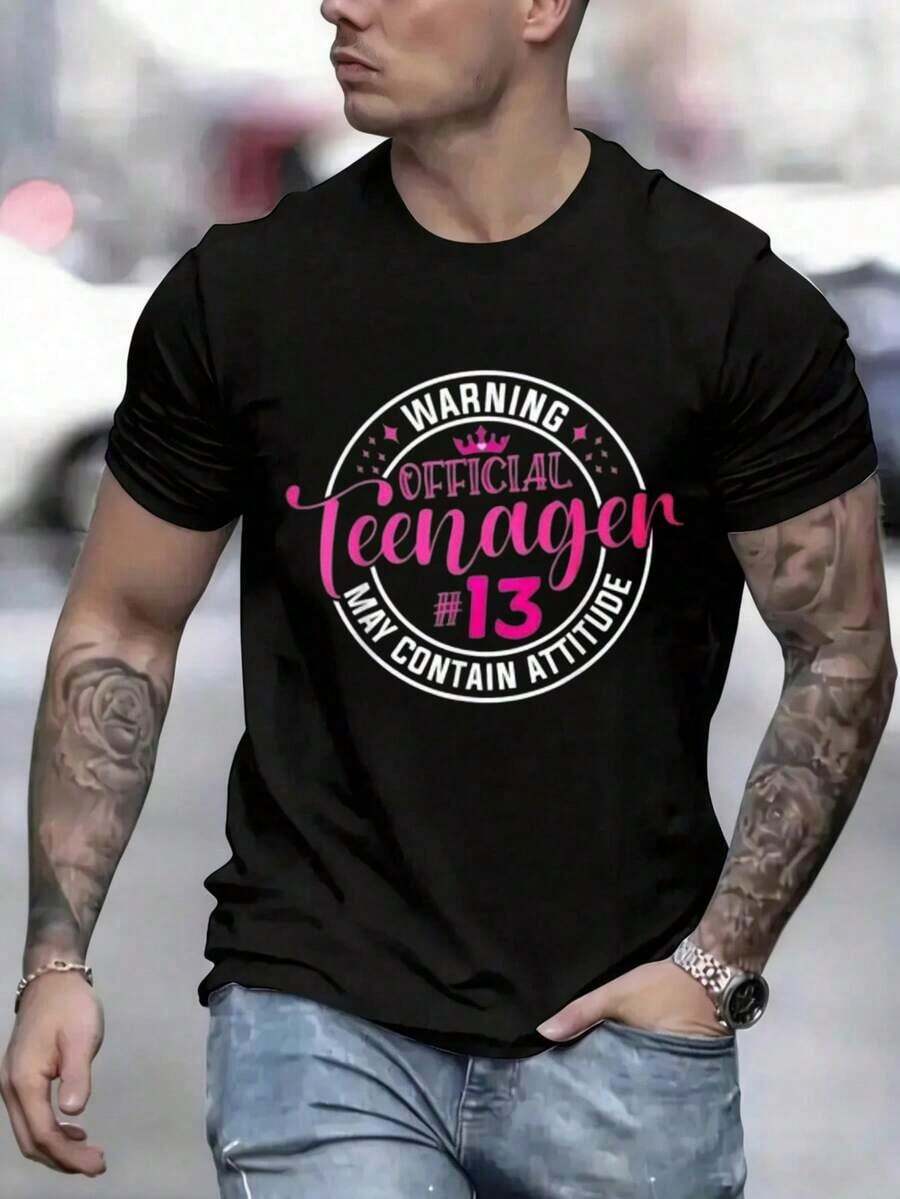 Camiseta oficial de cumpleaños para chica de 13 años - Camiseta unisex con diseño retro y letras rosas y el número 13, con estampado rosa, corte regular, cuello redondo y manga corta para chicas de 13 años, ropa casual y de celebración. - Negro - Ver 1