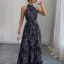 Elenzya Sleeveless Halter Waist A-Line Floral Print Elegant Romantic Dress For Women - Multicolor - Ver 1