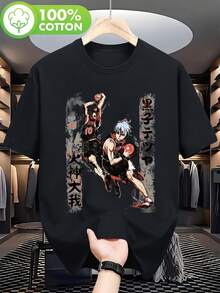 290_Nueva camiseta de hombre de talla grande con estampado, con temas de Kuroko y Taiga, la elección perfecta para el verano. - Negro - Ver 6