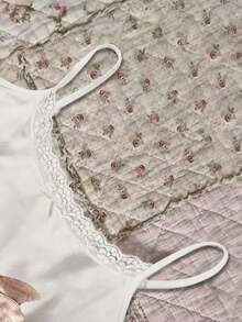 Top de tirantes casual de mujer con patchwork de encaje y rayas - Blanco - Ver 3