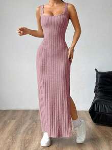 maxi informal sin mangas con abertura lateral, atuendo de mujer - Rosa - Ver 4
