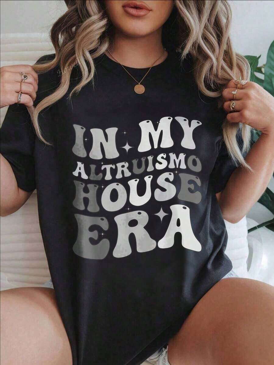 Women's Casual Short Sleeve T-Shirt - Summer Crew Neck T-Shirt "In My House Era", Machine Washable, Ladies' T-Shirts, Casual Wear, Modern Style, Comfortable Fit
-White - 黑色 - 查看 1
