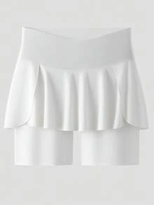 Women's High Waist Fashion Solid Color Yoga Sports Skort, High Elasticity Fabric Machine Washable, Suitable For Running, Yoga, Dance, Sports, Women's Yoga Outfit - White - View 5