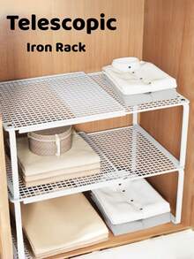 Heavy Duty Adjustable Expandable Wardrobe Organizer Rack - Space Saving Stackable Metal Storage Shelves With Polished Surface, No Assembly Required. Suitable For Kitchen, Bedroom, Office Desk Organization, Multi-Purpose Storage Rack, Shoe Cabinet, Miscellaneous Shelf, Wardrobe Divider And Storage Solution. - Multicolor - View 9