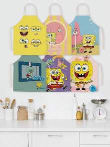 SpongeBob SquarePants SquarePants Series Kitchen Apron, Featuring Multiple Styles With Characters Available For Selection. It Is Water-Resistant, Oil-Resistant, And Stain-Resistant. The High-Definition Print Is Durable And Easy To Clean. It Can Be Used For Cooking And Baking. Wearing It Makes Even Cooking A Soothing Experience. - Multiple Styles - View 1