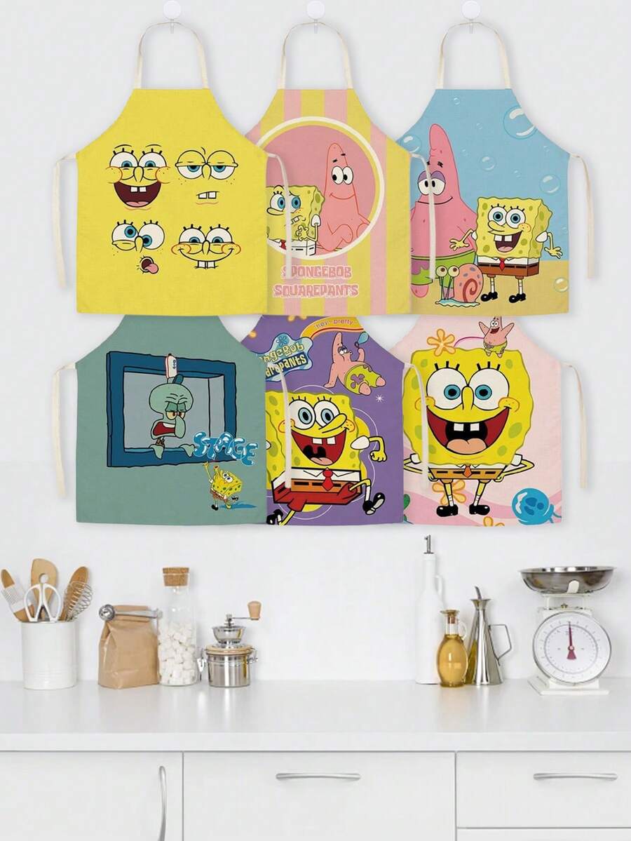 SpongeBob SquarePants SquarePants Series Kitchen Apron, Featuring Multiple Styles With Characters Available For Selection. It Is Water-Resistant, Oil-Resistant, And Stain-Resistant. The High-Definition Print Is Durable And Easy To Clean. It Can Be Used For Cooking And Baking. Wearing It Makes Even Cooking A Soothing Experience. - Multiple Styles - View 1