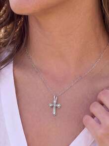 1pc Minimalist Unique 925 Sterling Silver Cross Necklace, Suitable For DIY Pendant, Elegant Jewelry Gift For Women, Christmas Gift - Style 9 - View 4