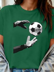 Camiseta de manga corta con cuello redondo para mujer, edición limitada, con estampado de guantes de portero de fútbol. Diseño dinámico que muestra el momento de la recepción del balón por parte del portero, resaltando la energía atlética y la individualidad. Adecuada para entusiastas del deporte, como regalo para jugadores, regalo de cumpleaños, para eventos de equipo, festivales deportivos universitarios o como ropa para ver partidos. Casual y elegante, estilo urbano, que muestra el amor por el fútbol y resalta la individualidad única. Tejido cómodo y transpirable, creando un look personalizado. Algodón ligero. - Lacre - Ver 10