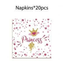 公主城堡主题生日派对用品，可供20位客人使用，一次性餐具套装，包含盘子、杯子和餐巾纸，粉色花卉派对装饰。 - 彩色 - 查看 14