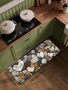 1pc Romantic Heart-Shaped Faux Pebble Diatom Mud Kitchen Mat, Multi-Color Stone Mosaic Fabric Absorbent Sponge Anti-Stain Rubber Bottom Soft Foot Mat, Kitchen Bathroom Entryway Living Room Multi-Scene Home Decor Small Rug - Multicolor - View 13