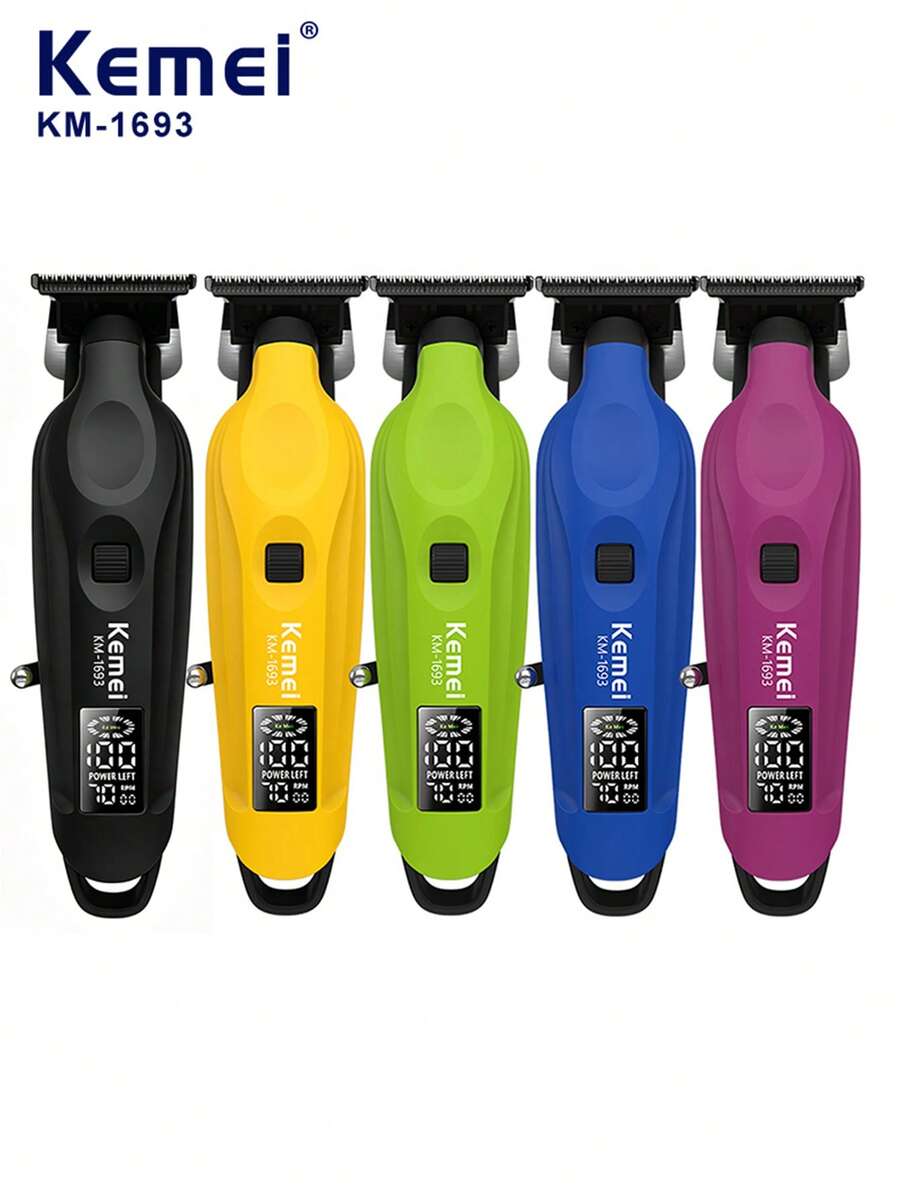 Kemei KM-1693 男士专业电动理发器，5 种颜色可选，USB 充电式无线家用理发器，高品质 6 档速度可调，带数字显示屏，理发师专用（1 件装）