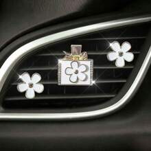 3pcs Rhinestone Daisy Flower Car Air Vent Clip Decor, Shiny Daisy Flower Car Interior Decor, Goddess Style Car AC Vent Clip, Can Be Used As Gift - Perfume Bottle With Flowers - View 5