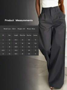 Pantalones anchos de primavera casuales para mujer  estilo de pierna recta holgada, diseño de cintura único de unicolor, adecuados para la oficina y el uso diario, versátiles y favorecedores - Gris - Ver 5