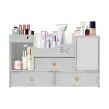 WUPYI Cosmetics Organizer With Mirror Makeup Storage Box 3 Drawer White PVC 4 Compartment Vanity Table Organizer Raised Baffle Design For Lipstick Skincare Jewelry Mask Storage - White - View 13