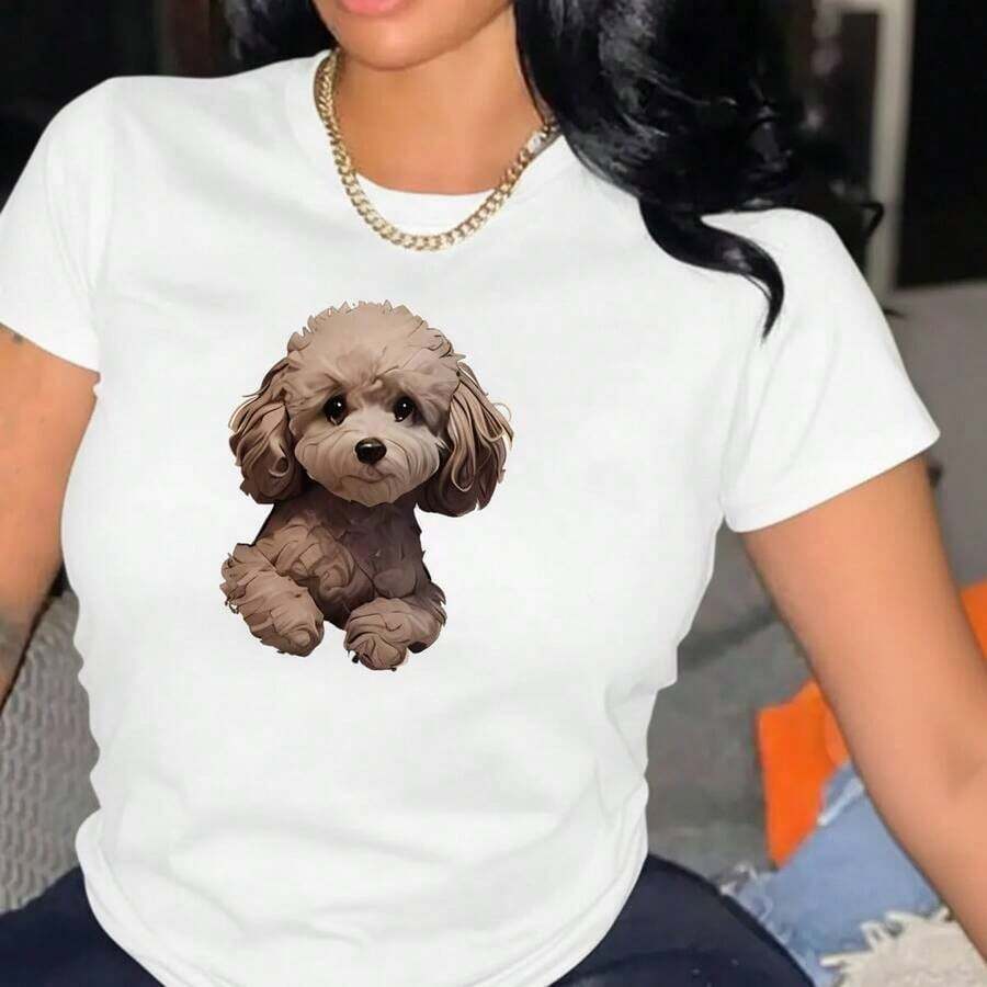 Camiseta Casual de Verano para Mujer1 unidadLindoPoodlePerroImprimirMujeresPuroAlgodónCamisetaInformalCortoMangaSuperiorModaVeranoTeeParaMujeresMascotaAmanteRopaMujeresInformalYEleganteManga cortaImpresoCamisa/CamisetaTranspirableAdecuadoParaAl aire libreDeportes,Todos los díasDesgaste,CumpleañosRegalos,NavidadRegalos,HalloweenRegalos,OComoAConmemorativoCamisaParaAmigosOAmadoUno.También Adecuado Como Suéter, Entrega Rápida, Moda - Blanco - Ver 1