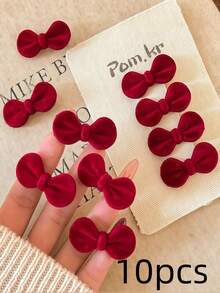 10 piezas/4 piezas/2 piezas Pinzas para el cabello con lazo rojo pequeño de ante de moda para niñas, pinzas para el cabello de flequillo elegantes y vintage, accesorios para el cabello, pasadores para el cabello - Rojo - Ver 8