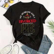 Camiseta Negra con Diseño de Humor Religioso sobre el Divorcio para Uso Casual - Blanco - Ver 9