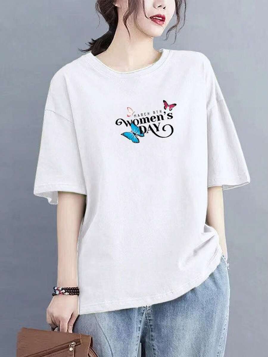 Camiseta de mujer 2026 de verano, de manga corta, con cuello redondo, holgada y de talla grande que disimula la grasa corporal, con diseño estampado, cómoda y agradable al tacto, de estilo sencillo, versátil y adecuada para varios tipos de cuerpo, informal para uso diario, para ir al trabajo y para citas, ligera y fácil de llevar, con tejido transpirable que absorbe la humedad y el sudor, adecuada para climas cálidos, suave y sin restricciones, el dobladillo curvado optimiza la forma del cuerpo y el efecto visual, diseño clásico adecuado para todas las edades y ocasiones, moderna y a la moda, estilo fresco e informal adecuado para actividades en interiores y exteriores y vacaciones en la playa. - Blanco - Ver 1
