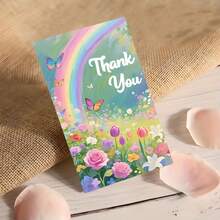 25/50pcs Fresh Rainbow Floral Thank You Cards,Fresh Healing Rainbow, Butterfly And Flowers Design,Suitable For Wedding, Baby Shower, Business, Bridal Shower, Decoration, Festivals, Gifting - View 4